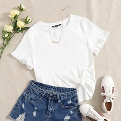 Однотонный топ с оборками Shein