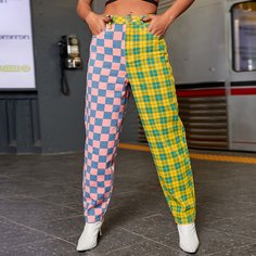 Джинсы в клетку с высокой талией Shein