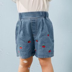 с вышивкой Фрукты и овощи Джинсовые шорты для девочек Shein