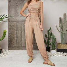 Однотонные брюки с эластичной талией Shein