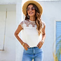 Топ с сетчатой вставкой и вышивкой Shein