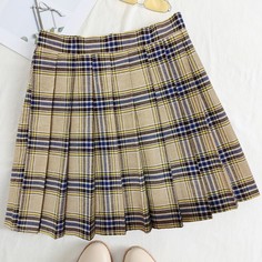 Плиссированная юбка в клетку с молнией сбоку Shein