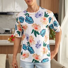 Цветочный Отпуск Мужские футболки Shein