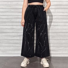 Широкие джинсы на кулиске размера плюс Shein