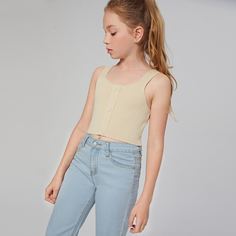 Трикотажный топ с пуговицами для девочек Shein