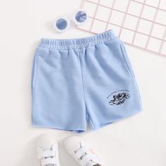 Шорты с карманом и принтом ангела для девочек Shein