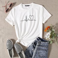 Сердечко Повседневный Футболки Shein