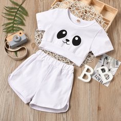 Шорты и футболка с мультипликационным принтом для девочек Shein