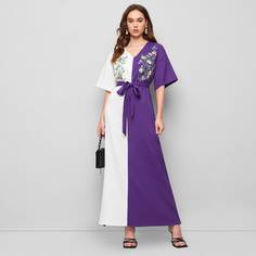с вышивкой Со цветочками Элегантный Арабские платья Shein