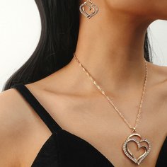 1шт ожерелье и 1 пара серьги-подвески со стразами Shein