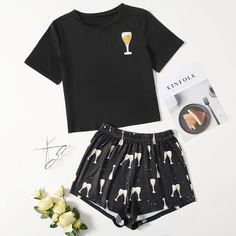 Пижама с принтом бокала Shein