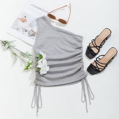 Трикотажный топ на кулиске с одним плечом Shein