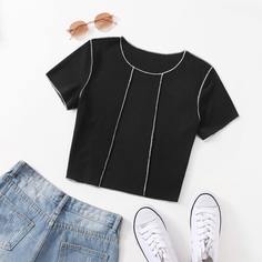 Футболка с контрастной строчкой Shein