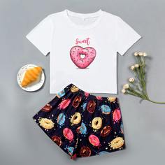 Мультяшный принт милый Пижама Shein