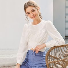 Однотонная блуза с узлом сзади Shein