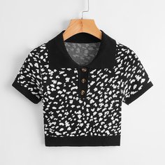 Вязаный топ с узором и пуговицами Shein