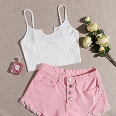 Однотонный трикотажный короткий топ Shein