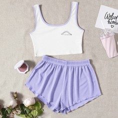 Пижама с контрастной отделкой и принтом динозавра Shein