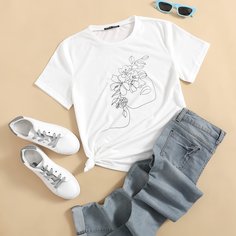 Цветочный Повседневный Футболки Shein