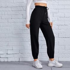 на кулиске Одноцветный Повседневный Брюки Shein