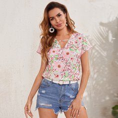 с разрезом Цветочный Бохо Блузы Shein