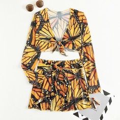 Накидка и топ с принтом бабочки Shein