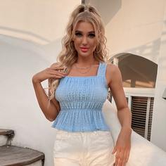 со сборками Одноцветный Бохо Блузы Shein