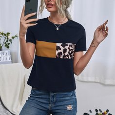 Контрастная футболка с леопардовым принтом Shein