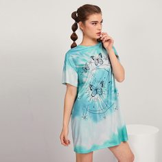Платье-футболка с принтом бабочки и тай-дай Shein