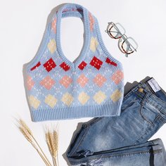 Вязаный топ с узором аргайл Shein