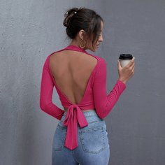 Трикотажная короткая футболка Shein