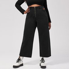 на молнии Одноцветный Джинсы размер плюс Shein