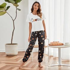 графический принт милый Пижама Shein