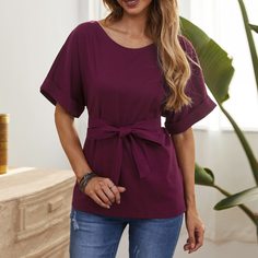 Пояс Одноцветный Повседневный Блузы Shein