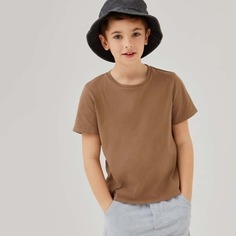 Однотонная футболка с круглым воротником для мальчиков Shein