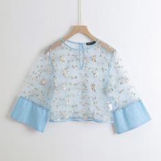 Сетчатый короткий топ с цветочной вышивкой Shein