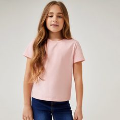 Однотонная футболка для девочек Shein