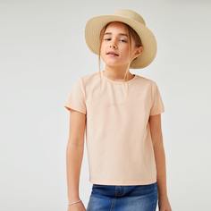 Однотонная футболка с круглым воротником для девочек Shein