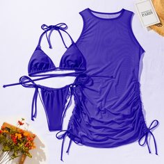 Бикини с треугольнами чашечиками и накидка 3шт Shein
