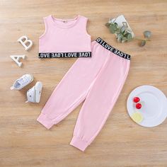 Спортивные брюки и майка с текстовой лентой для девочек Shein