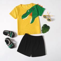 Шорты и футболка с мультипликационным принтом для мальчиков Shein