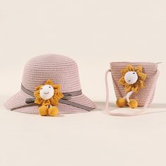 Соломенная шляпа и сумка с цветком для девочек Shein