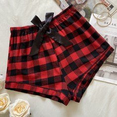 Ночные шорты в клетку с бантом Shein