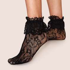 Сетчатые носки с оборками и цветочным узором 1 пара Shein
