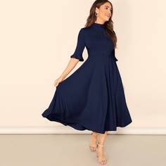 Платье Миди С Расклешенной Юбкой И Оборками На Рукавах Shein