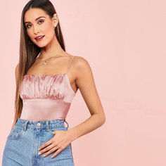 Атласный топ со сборками Shein