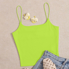 Неоновый зеленый трикотажный топ Shein