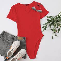 Однотонное трикотажное боди Shein