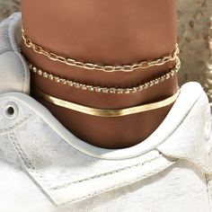 3шт ножной браслет со стразами Shein