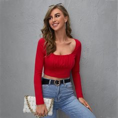 Однотонный короткий топ со сборкой Shein